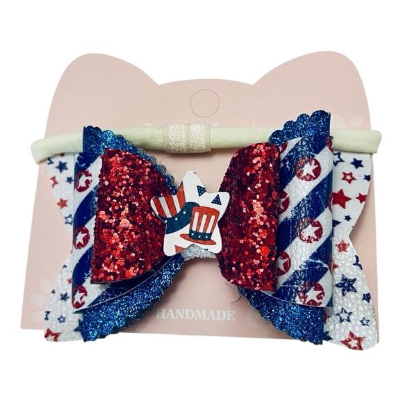 4th of July Baby Girl 4” Bow Headband 2 in 1 Interchangeable Nylon USA Patriotic - Picture 6 of 6